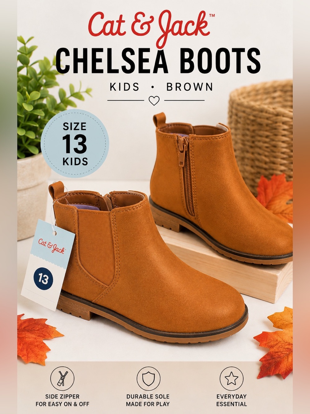 NWT Cat & Jack Brown Faux Suede Ankle Boots Size 13 Kids